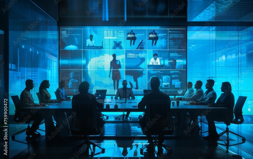 A holographic telepresence meeting, allowing remote teams to collaborate as if they were in the same room A holographic telepresence meeting, allowing remote teams to collaborate as if they were in the same room