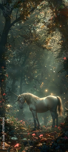 A hidden grove in Eden Park, where unicorns graze among luminous flowers and ethereal lights dance in the misty air © Shutter2U