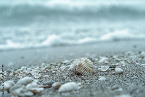 Seashells on the beach, island tourism concept, beach shell screen saver, advertising screen, public service advertisement © SHI