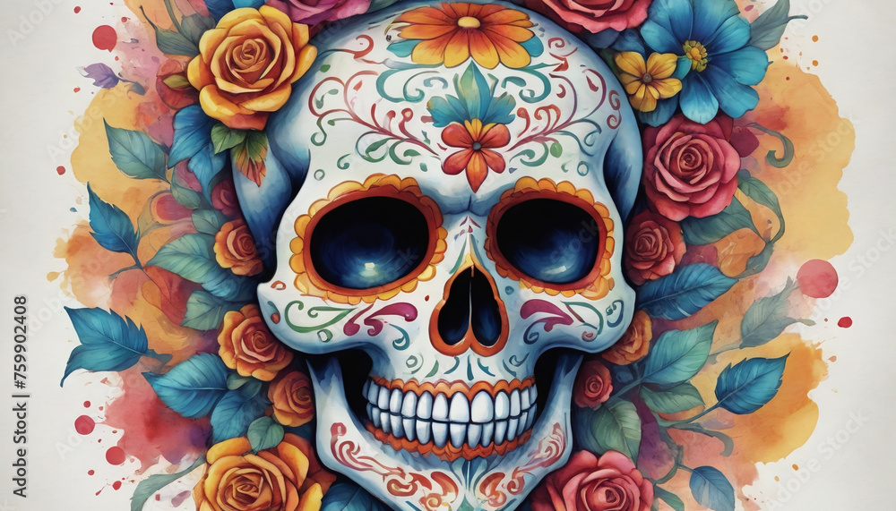 Illustration Of Colorful Dia De Los Muertos Skull For Cinco De Mayo
