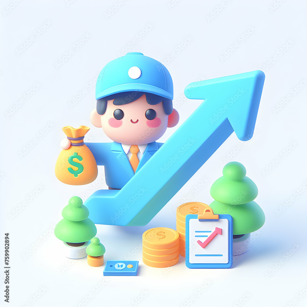 3D Flat Icon Financial Growth Arrow with white background and isolated cute style 3D Flat Icon Financial Growth Arrow with white background and isolated cute style