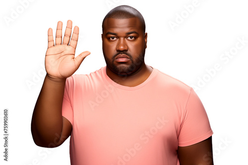 African american man with raised hand showing stop gesture isolated