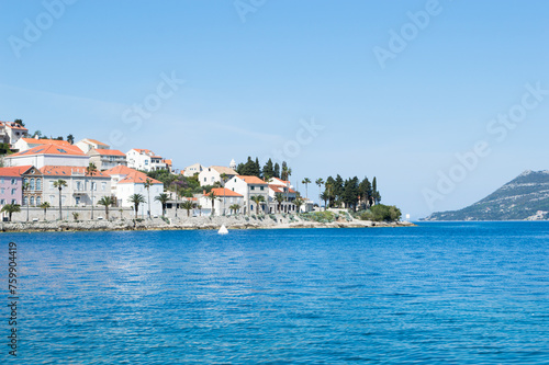 Historic town Korcula in Croatia, panoramic view from the bell tower, summer vacation on Adriatic coast © amilat
