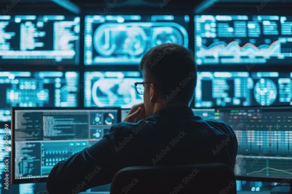 Focused analyst working late on market analysis. Focused analyst working late on market analysis.
