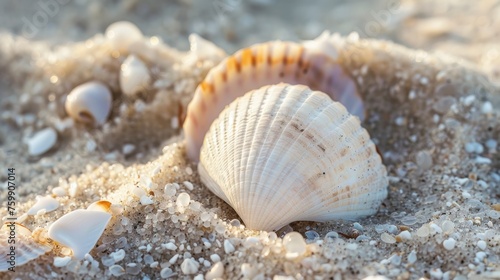 Seashells on the beach  island tourism concept  beach shell screen saver  advertising screen  public service advertisement