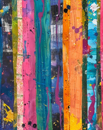 Abstract painting featuring vibrant multicolored lines of paint intersecting and overlapping on canvas.