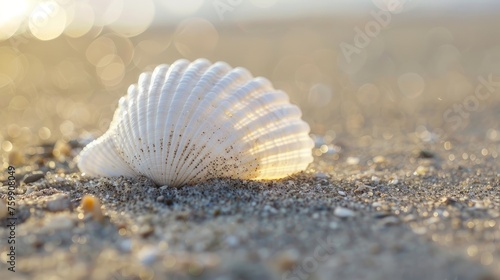 Seashells on the beach, island tourism concept, beach shell screen saver, advertising screen, public service advertisement © SHI
