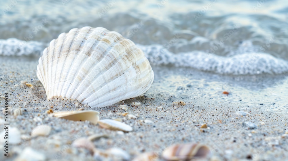 Seashells on the beach, island tourism concept, beach shell screen saver, advertising screen, public service advertisement Seashells on the beach, island tourism concept, beach shell screen saver, advertising screen, public service advertisement