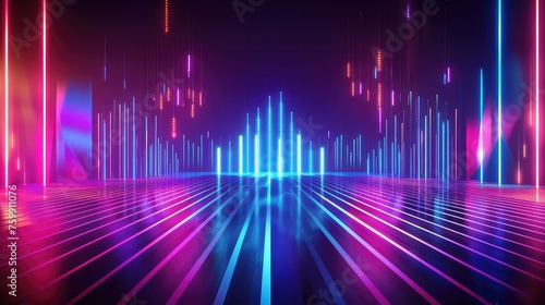 Abstract background with equalizer effect neon lights sound wave.