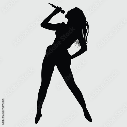 silhouette of a person with a sword dancer, standing, singer, woman, karaoke, vector, 