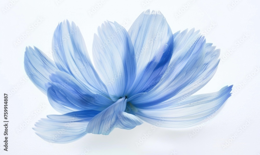 A light blue brush stroke forming a chamomile petal. Chamomile flower painted on white background A light blue brush stroke forming a chamomile petal. Chamomile flower painted on white background