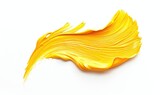 A petal-shaped brush stroke in soft yellow, resembling a chamomile petal. Yellow petal on a white background.