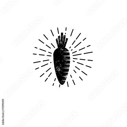 silhouette carrot isolated on white background. Vintage retro print, poster, icon.