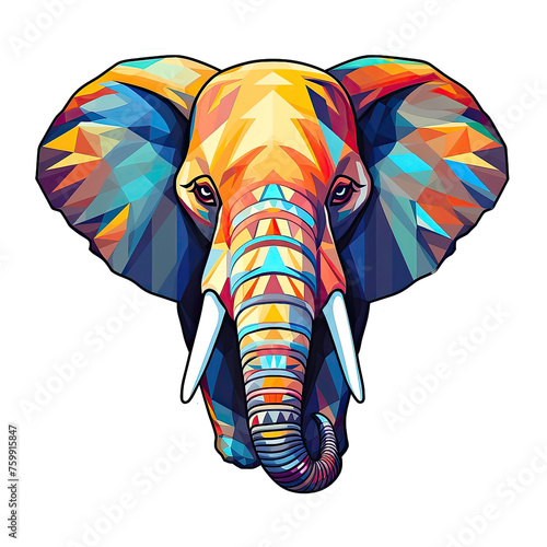 Colorful low poly elephant head isolated on white background. Vector illustration. © PNG
