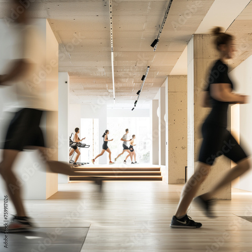 gym, group fitness training, in a bright atmosphere, running, preparing for summer