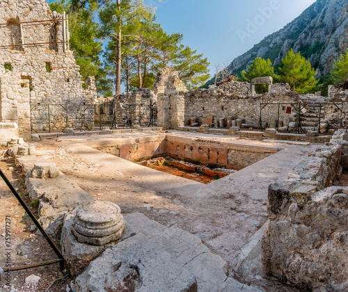 Picturesque ruins of the ancient city of Olympos, in Turkey. Ruins of the ancient city of Olympos near the village of Cirali in Turkey.