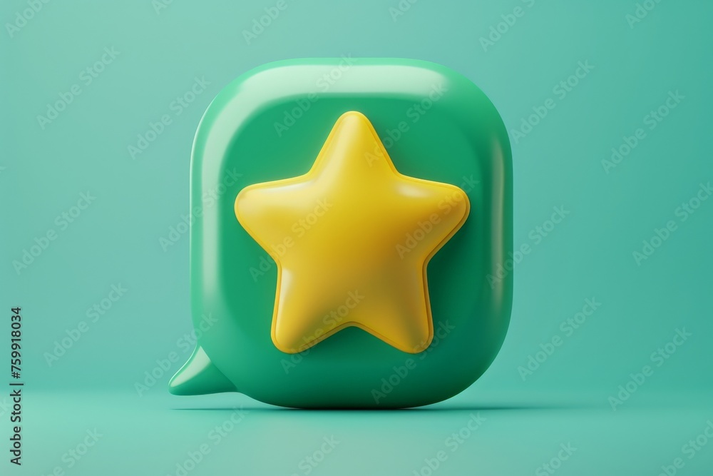 A green and yellow speech bubble with an isolated star icon inside, in a top view, solid background A green and yellow speech bubble with an isolated star icon inside, in a top view, solid background