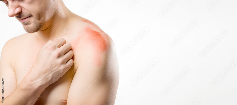 Obraz premium Man touch his shoulder with muscle pain and infect and bone hurt