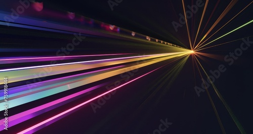 End to end Iridescent beam of light, 3D rendering, different colors.