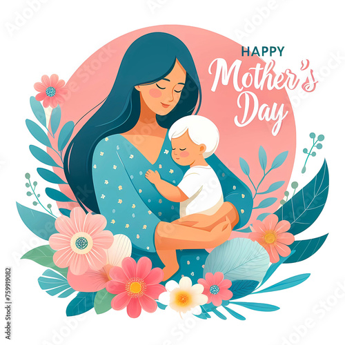 Happy mother's day with cute flora illustration premium vector Flat design mothers day concept