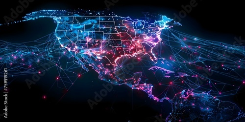 Americas Digital Map Illustrating Global Networking and Information Exchange. Concept Digital Mapping, Global Networking, Information Exchange, Americas, Technology