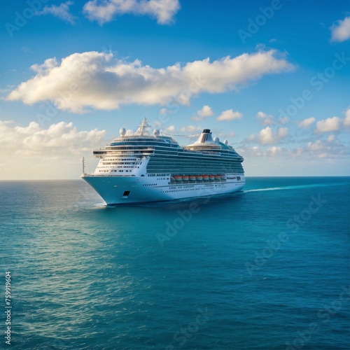 A photo of a cruise ship on the ocean. 