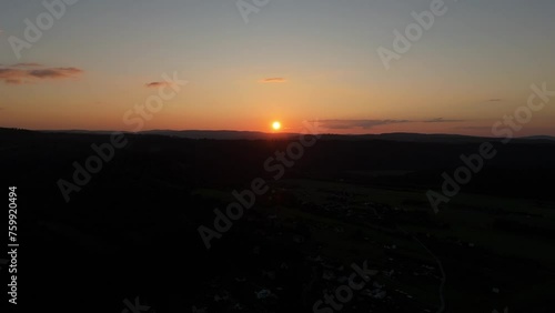 Beautiful Sunset Moutnains River Lesko Aerial View Poland photo