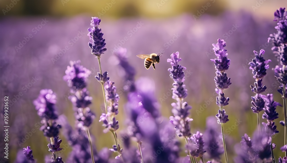 Obraz premium Lavender Dreams: Bees Amongst Fragrant Fields in Midday Sunlight