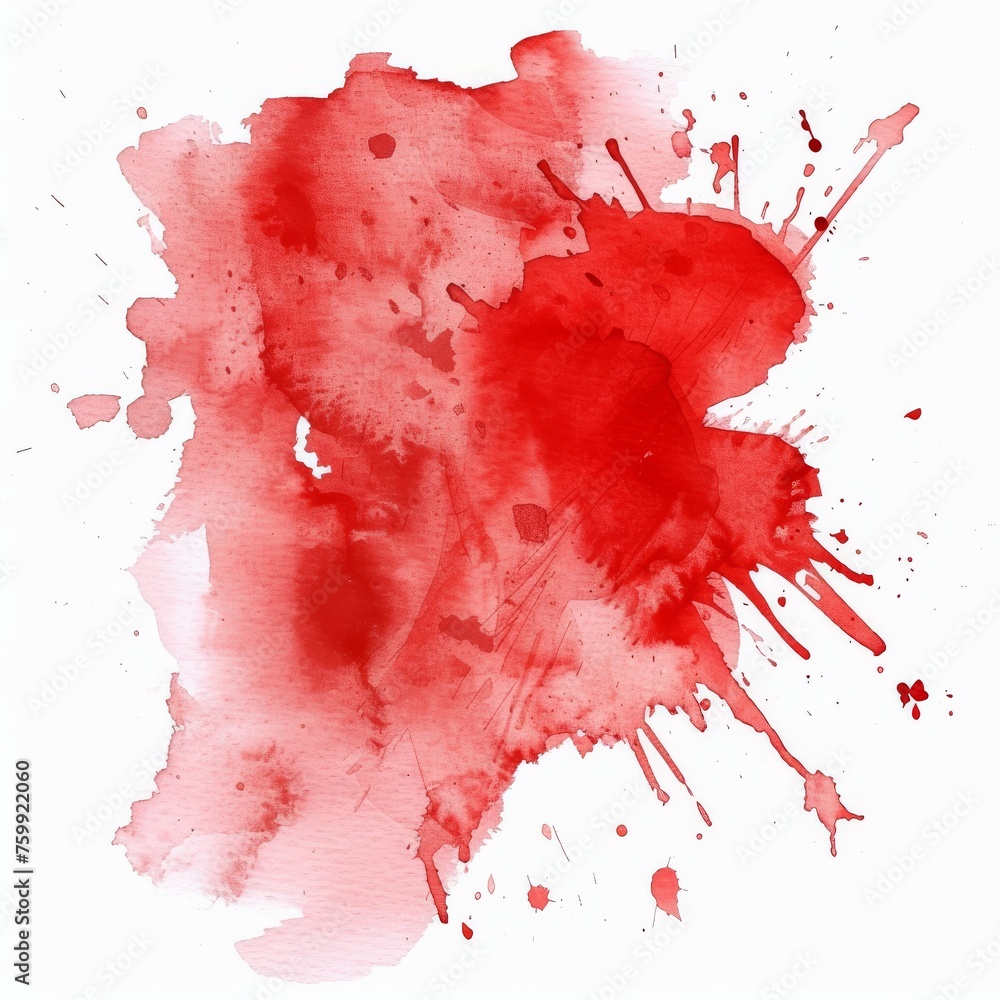 Vivid red watercolor splash on white, capturing the fluidity and vibrancy of paint. - obrazy, fototapety, plakaty 
