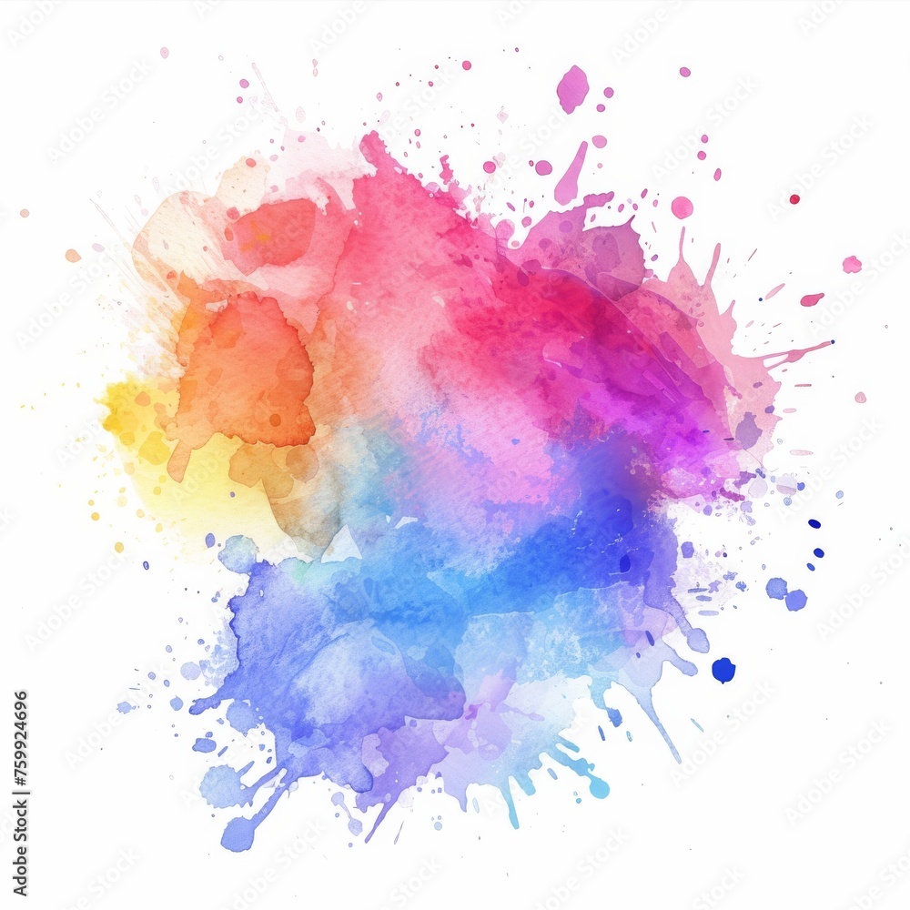 Abstract watercolor burst in rainbow hues, a joyful expression of color against a clean white backdrop.