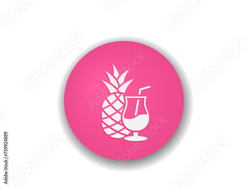 summer cocktail round icon. pina colada and pineapple. liquor and beverage symbol. illustration for vacation design