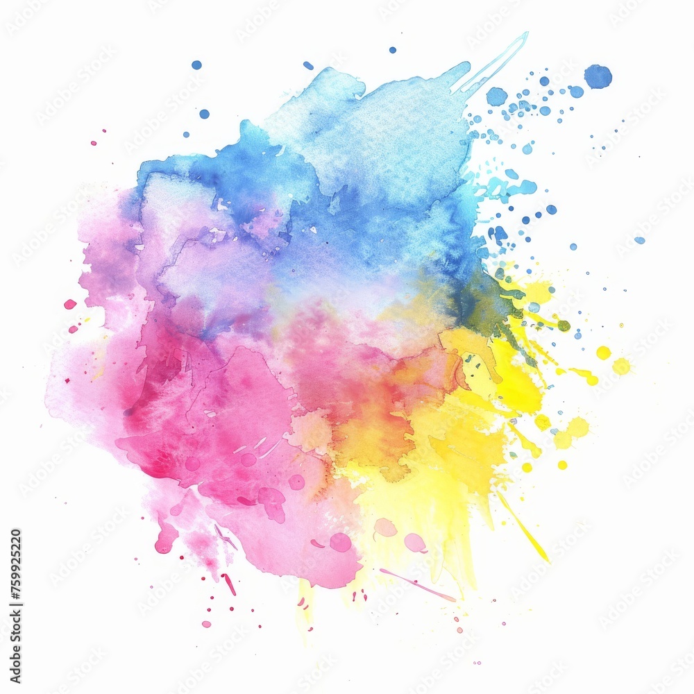 Rainbow watercolor blend on white, evoking joy with vibrant, free-flowing hues.
