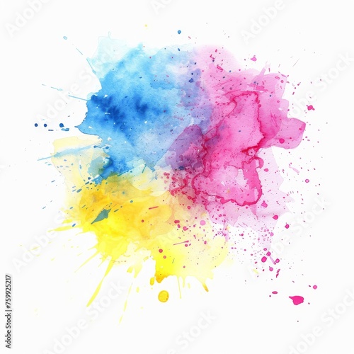 Rainbow watercolor blend on white, evoking joy with vibrant, free-flowing hues.