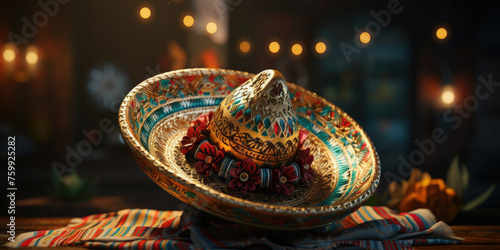 Traditional Mexican sombrero, Cinco De Mayo hat, Traditional holiday item -intage party symbol © syhin_stas
