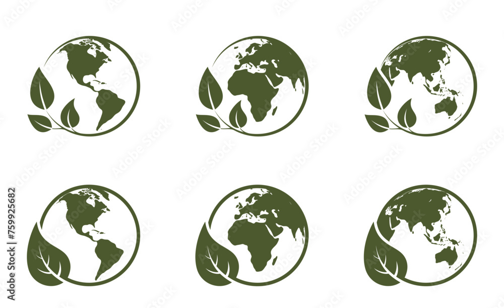 Obraz premium eco world icon set. western and eastern hemispheres. earth conceptual illustrations. isolated vector images