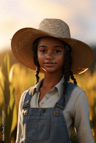 young african american woman farmer wearing hat Generative AI