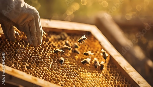 Rustic Honey: Bees Creating Honey in the Soft Morning Light