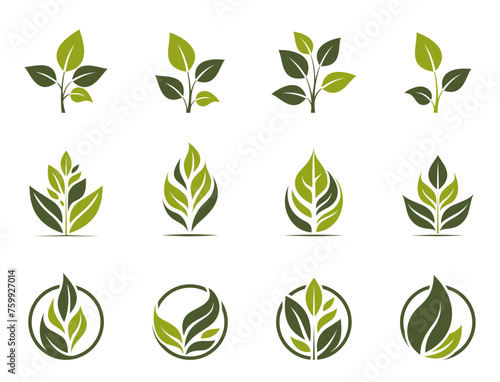 eco friendly icon set. green plant symbols. organic conceptual illustrations. isolated vector illustrations