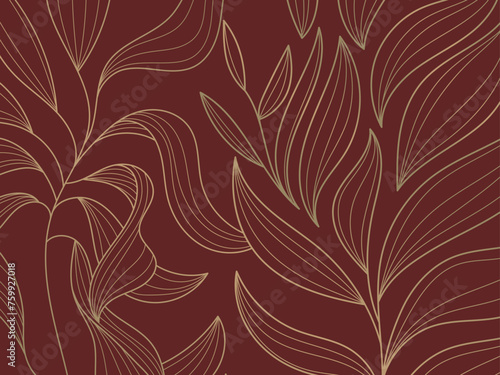 Vector gold leaves luxury golden floral covers Line leaves and flowers nature