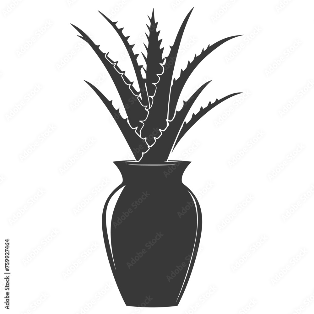 Silhouette Aloe vera tree in the vase black color only Silhouette Aloe vera tree in the vase black color only