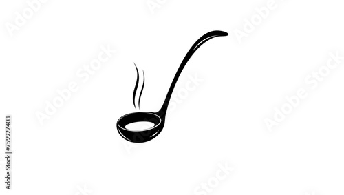 kitchen soup ladle, with hot sup , black isolated silhouette