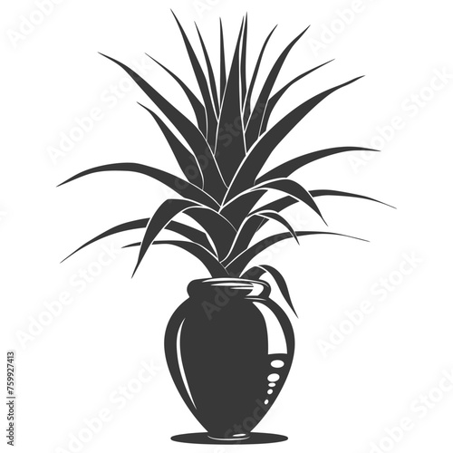 Silhouette Aloe vera tree in the vase black color only