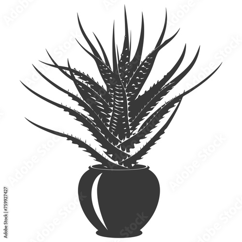 Silhouette Aloe vera tree in the vase black color only