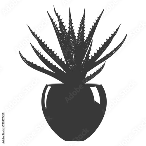 Silhouette Aloe vera tree in the vase black color only