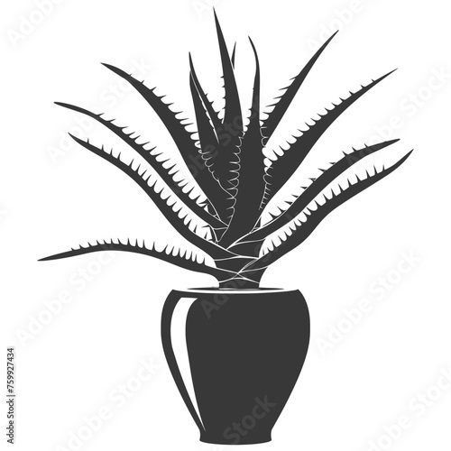 Silhouette Aloe vera tree in the vase black color only