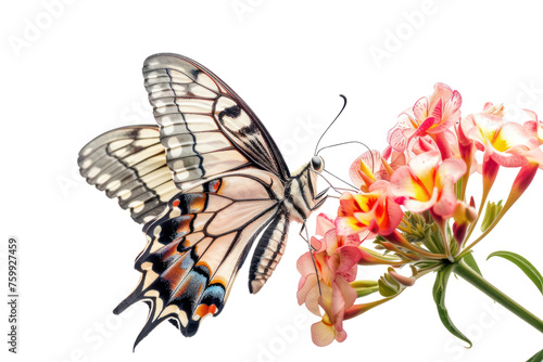 Butterfly clings to a flower Show the relationship between butterflies and flowers. Isolated on a transparent background.