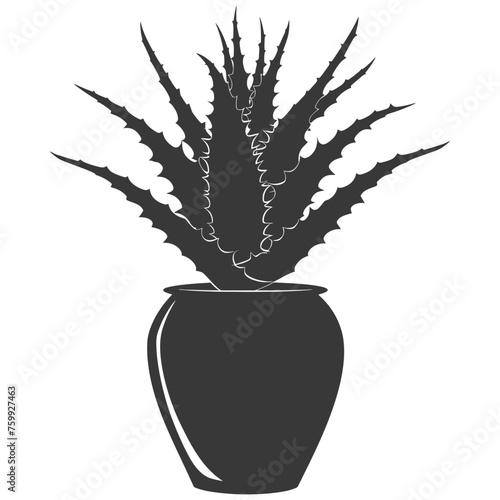 Silhouette Aloe vera tree in the vase black color only