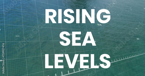 Image of rising sea levels over financial graph and seascape