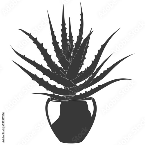 Silhouette Aloe vera tree in the vase black color only