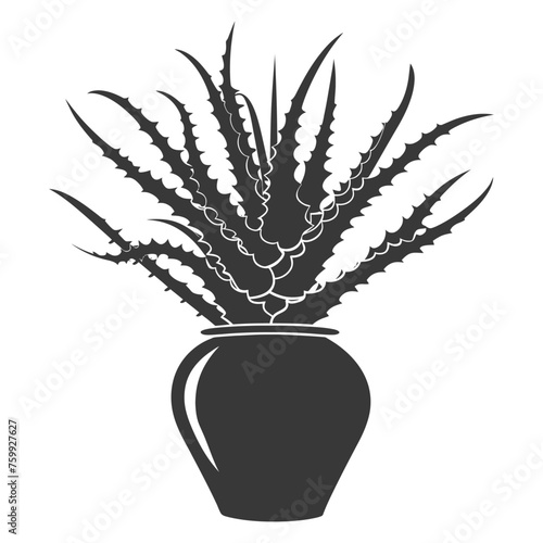 Silhouette Aloe vera tree in the vase black color only